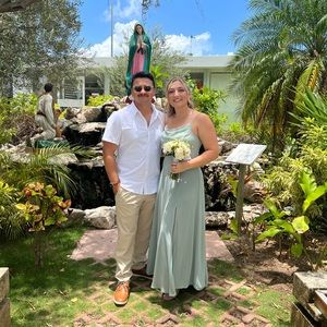 cowl neck chiffon bridesmaid dress with slit